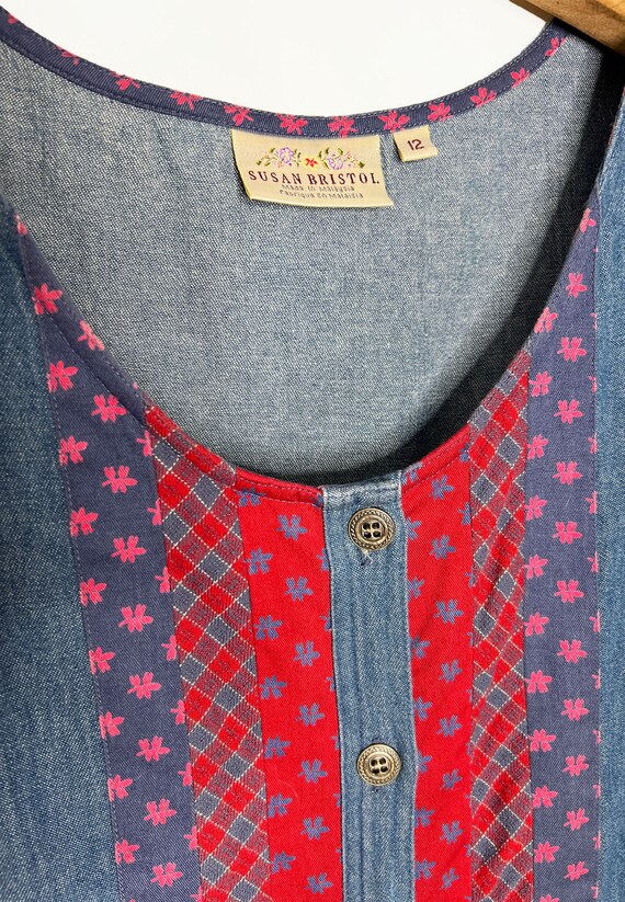 Vintage Susan Bristol Dress | Medium to Large | 80s 90s Folk Red & Blue  Patchwork - Etsy Israel