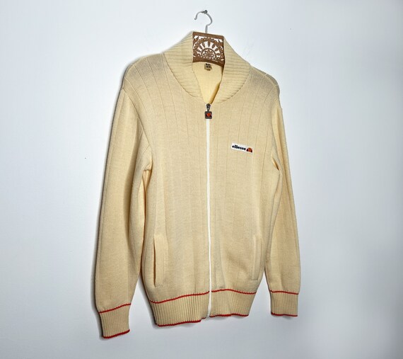 Vintage Ellesse Tennis Cardigan | Small to Medium Size Men's | 70s Zip-Up Knit Sweater View 3