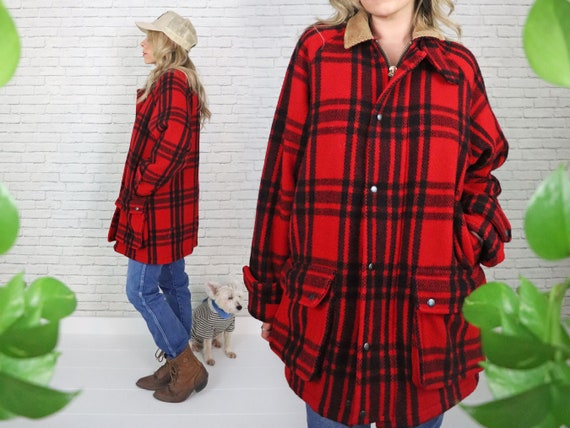 1980 s Polo Ralph Lauren Buffalo Plaid Wool Coat Small Mens Medium Ladies Red Black Corduroy Collar Hunting Barn Winter Blanket Coat Etsy