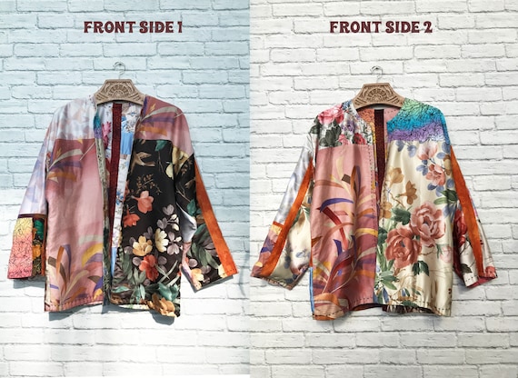 70s Reversible Silk Jacket, Medium Large Size, Gr… - image 7