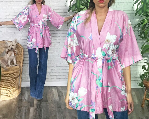 70's Pink Kimono Wrap • Boho Beach Kimono • Hawaii