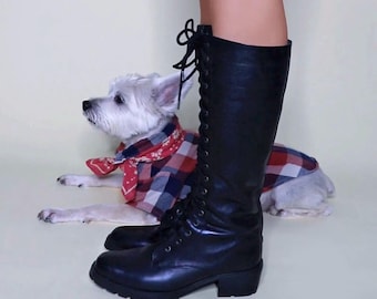 Botas militares de invierno con cordones estilo años 80 / Talla 7 / Calzado aislante vintage de cuero negro