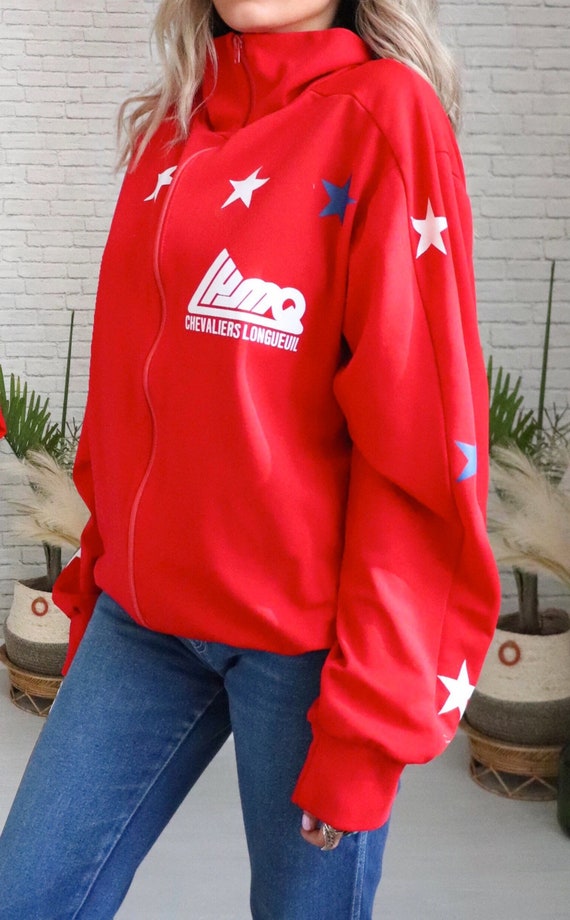 Vintage 80s Zip Up Jacket || Glam Glitz Stars Red… - image 2