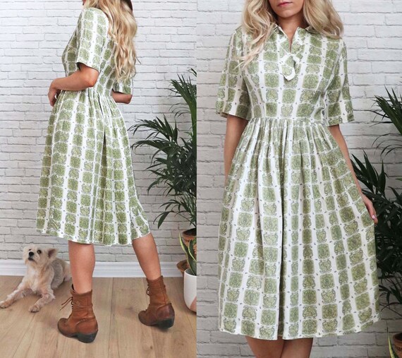 Olive green fit and shop flare dress