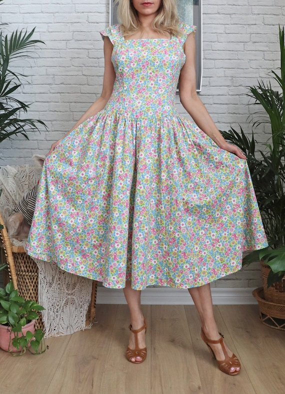 1980's Garden Floral Sun Dress || Cotton Summer S… - image 3