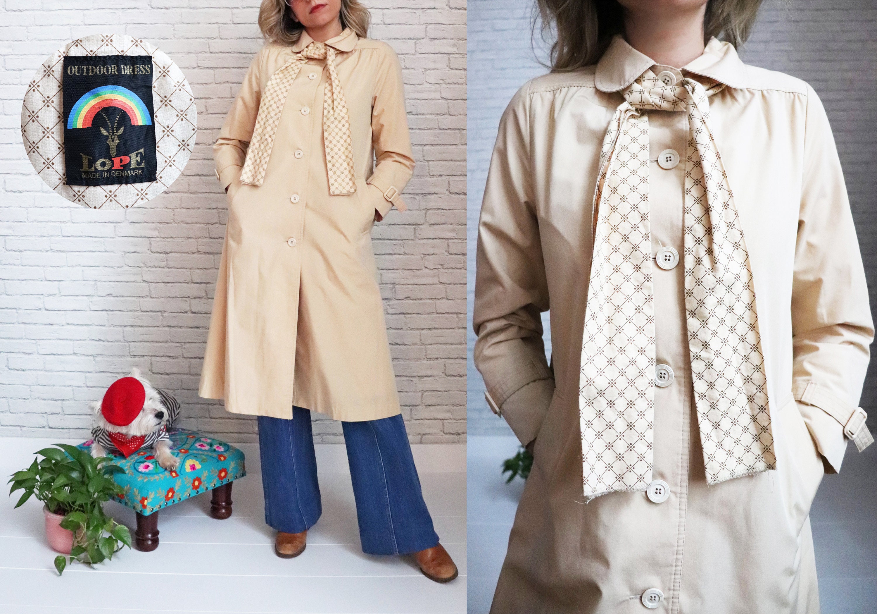 1970's Cream Trench Coat | XS Size | Lope Outdoor Dress Brand