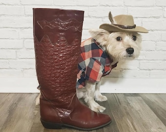 70s Italian Riding Boots | 7 to 7.5 Size | Vintage Brown Leather Winter Boots