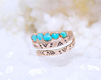 Turquoise Pebble Ring / Genuine Turquoise / Raw Copper / Electroformed / Turquoise Stacking Ring / Dainty Turquoise Jewelry / Turquoise Band