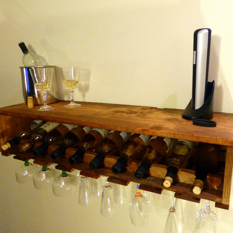 Wine Bottle Rack Glass Wood Shelf Mini Bar