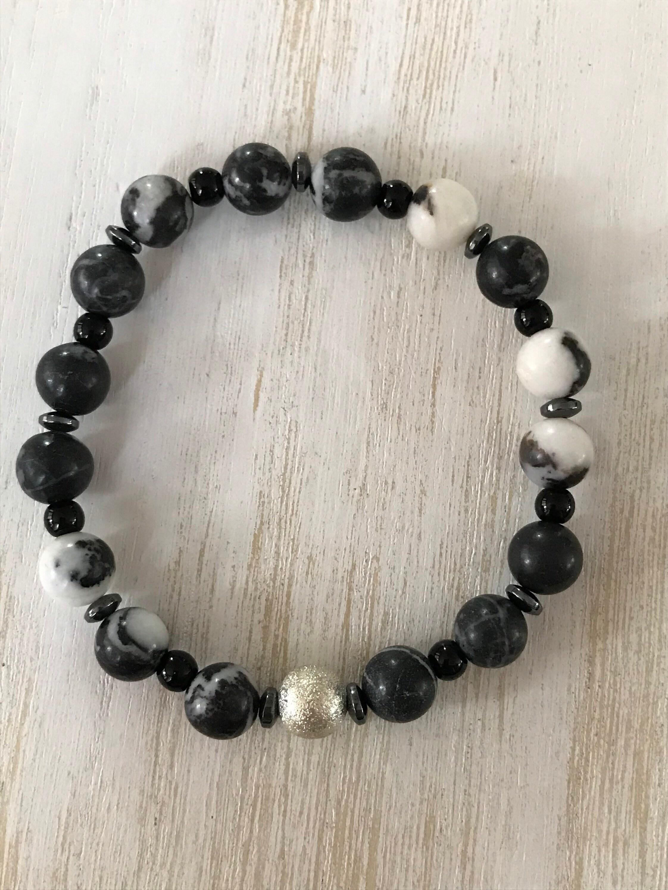 Zebra jasper stretch bracelet with hematite and silver plated Etsy