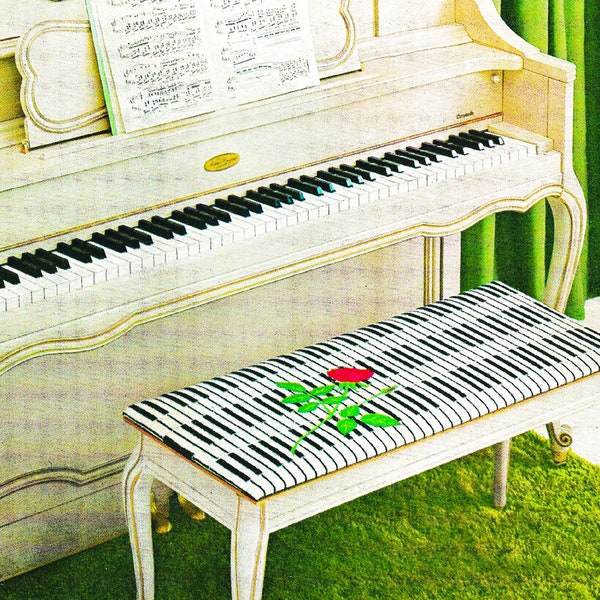 Vintage Piano Bench Needlepoint Cushion Top Pattern Only DIY handmade by you 1960s needlepoint patterns