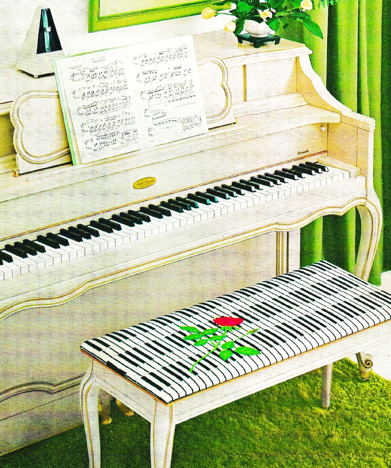 Vintage Piano Bench Needlepoint Cushion Top Pattern Only DIY Handmade by You 1960s Needlepoint