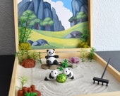 SHIPS MAY 3rd - Panda Zen Garden Box Lucky Bamboo Wellness Zen Gifts Meditation Decor Kit Back To School Teacher Gift Desk Accessories
