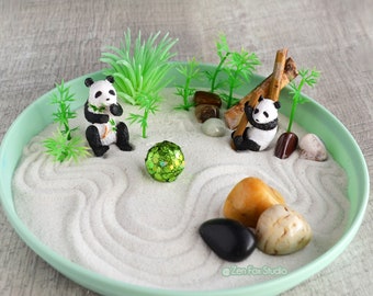 Panda Bear Mini Zen Garden // Home Office Desk Accessory Adult DIY Kit Fidget Toy Teacher Green Decor Mindful Gifts for Him Her Lucky Bamboo