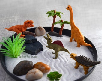 Dinosaur Zen Garden Jurassic T-Rex Dino Mindful Work From Home Gifts Office Decor Desk Accessory Stress Relief Toy Paleontology Husband Wife