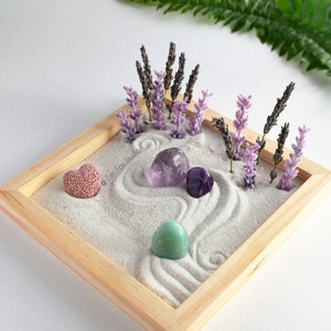 Petite Amethyst Crystal Lavender Mini Zen Garden Aromatherapy Oil Diffuser Wooden Home Decor Birthday Gifts Office Desk Accessory For Her