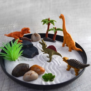 Dinosaur Zen Garden Jurassic T-Rex Dino Mindful Work From Home Gifts Office Decor Desk Accessory Stress Relief Toy Paleontology Husband Wife