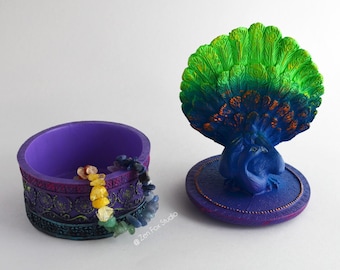 Peacock Trinket Box Ring Holder // Jewelry Storage Kawaii Neon Desk Accessory Unique Gifts for Her Birthday Best Friend Colorful Dorm Decor