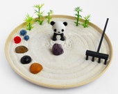 Panda Mini Zen Garden Lucky Bamboo Sand Garden Amethyst Gem Kawaii Animal DIY Kit Fidget Toy Cubicle Decor Coworker Gifts Under 30