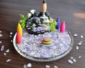 Zen Incense Burner Gem Garden Aromatherapy Panda Lucky Bamboo Waterfall Buddha Meditation Altar Decor Boho Hippie Amethyst Rose Quartz