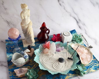 Goddess Venus Zen Garden Altar // Aphrodite Statue Greek Mythology Wicca Pagan Occult Art Decor Crystal Display Gemstone Divine Feminine