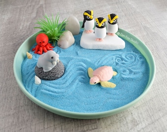 Penguin Zen Garden // Ocean Desk Accessory Birthday Gift for Him Rock Hopper Beach Home Office Decor Cubicle Sea Turtle Cute Animal Easter