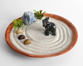 Lucky Elephant Mini Zen Garden Calming Blue Calcite Carved Onyx Gemstone Animal Feng Shui Housewarming Gift Meditation Desk Accessory