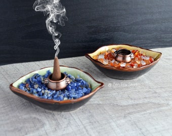 Mini Leaf Gemstone Incense Holder / Crystal Decor Incense Urn Burner Office Desk Accessory Meditation Tools Gift for Yogi Sodalite Carnelian