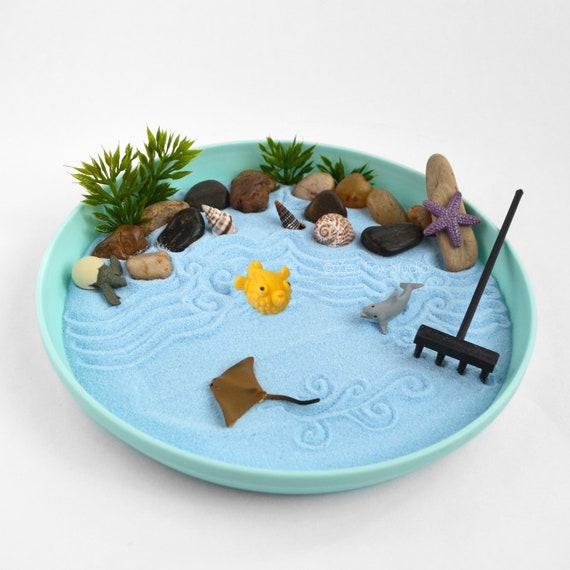 Mini Zen Garden Ocean Sand Blue Desk Accessory Diy Mini Zen Garden Ocean Sand, Tabletop Zen Garden Mini