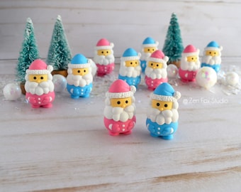 Set of 10 Mini Santa Figurines // Christmas Village Fairy Zen Garden Miniature Dollhouse Diorama Desk Accessory Craft Supply Silly Gag Gifts