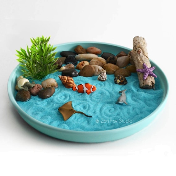 Mini Zen Garden Ocean Sand Garden Blue Desk Accessory Diy Etsy