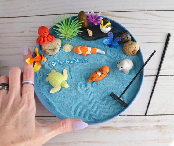 Ocean Mini Zen Garden // Blue Desk Accessory DIY Mindfulness