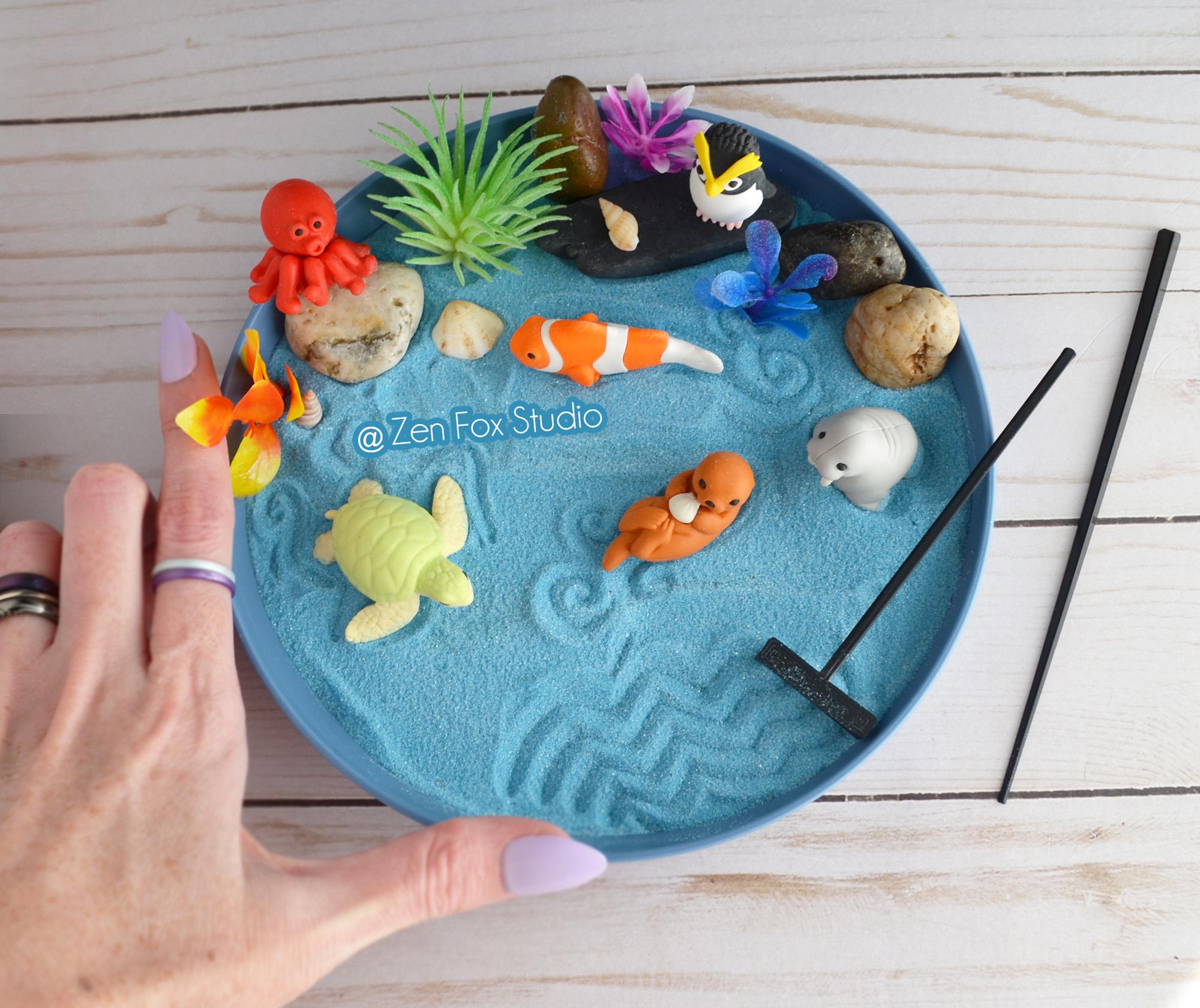 Ocean Mini Zen Garden // Blue Desk Accessory DIY Mindfulness