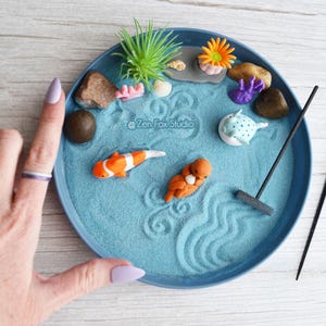 Mini Ocean Zen Garden Beach Sand Blue Desk Accessory Fun DIY Kit Birthday Christmas Gifts Him Her Sea Otter Dorm Office Decor Fidget Toy image 2