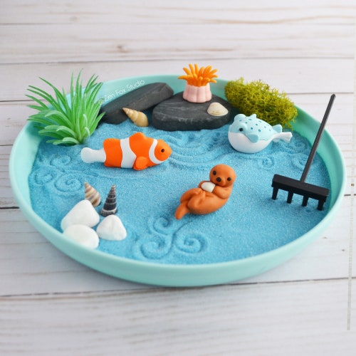 Mini Ocean Zen Garden // Beach Sand Blue Desk Accessory DIY - Etsy