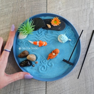 Mini Ocean Zen Garden Beach Sand Blue Desk Accessory DIY Kit Friend Mothers Day Gifts for Him Her Sea Otter Office Decor Fidget Toy Therapy image 2