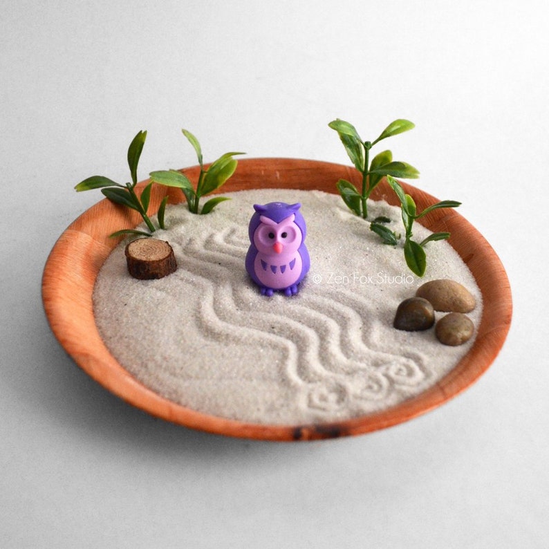 Owl Mini Zen Garden Woodland Fairy Sand Kawaii Animal Fidget Toy Gifts Under 20 Desk Accessory Office Decor For Him