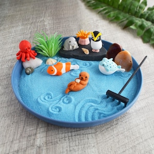 Ocean Mini Zen Garden // Blue Desk Accessory DIY Mindfulness Creative Kit Thank You Gifts for Him Her Clownfish Home Office Decor Penguin