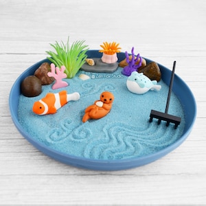 Mini Ocean Zen Garden Beach Sand Blue Desk Accessory Fun DIY Kit