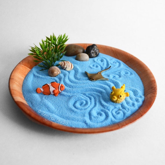 Mini Ocean Zen Garden Blue Beach Sand Garden Desk Etsy