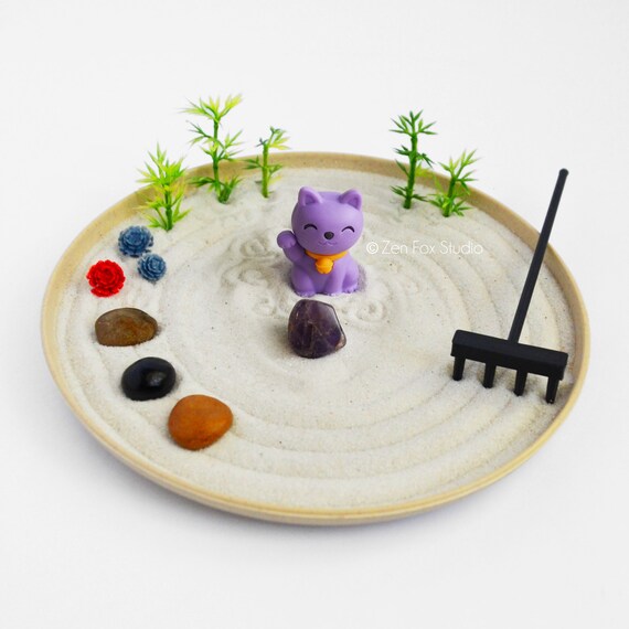 Lucky Cat Mini Zen Garden Maneki Neko Kawaii Kitty Feng Etsy
