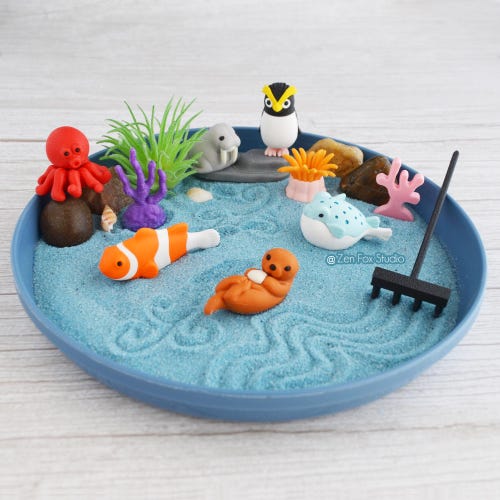 Ocean Mini Zen Garden // Blue Desk Accessory DIY Mindfulness
