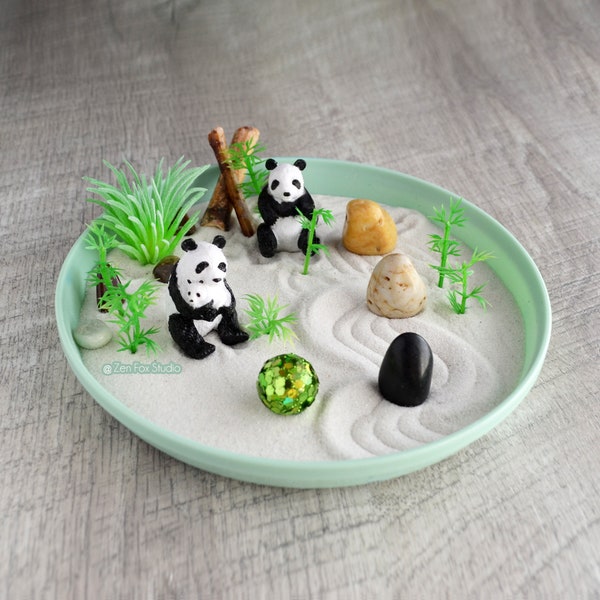 Panda Bear Mom Zen Garden // Home Office Desk Accessory Mindfulness Kit Toy Teacher Decor Therapy New Fathers Day Gifts for Her Lucky Bamboo