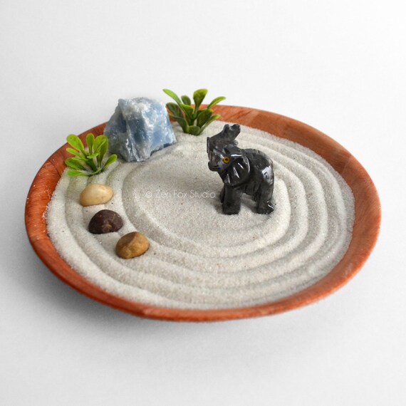 Lucky Elephant Mini Zen Garden Calming Blue Calcite Carved Onyx Gemstone Animal Feng Shui Housewarming Gift Tation Desk Accessory - Zen Garden Tray Set Lucky Elephant Mini Zen Garden Calming Blue Calcite Carved Onyx Gemstone Animal Feng Shui Housewarming Gift Tation Desk Accessory - Zen Garden Tray Set