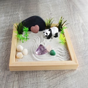 Panda Mini Zen Garden // Lucky Bamboo Desk Accessory Toy Amethyst Crystal Animal DIY Kit Home Office Decor Aromatherapy Gift for Anniversary