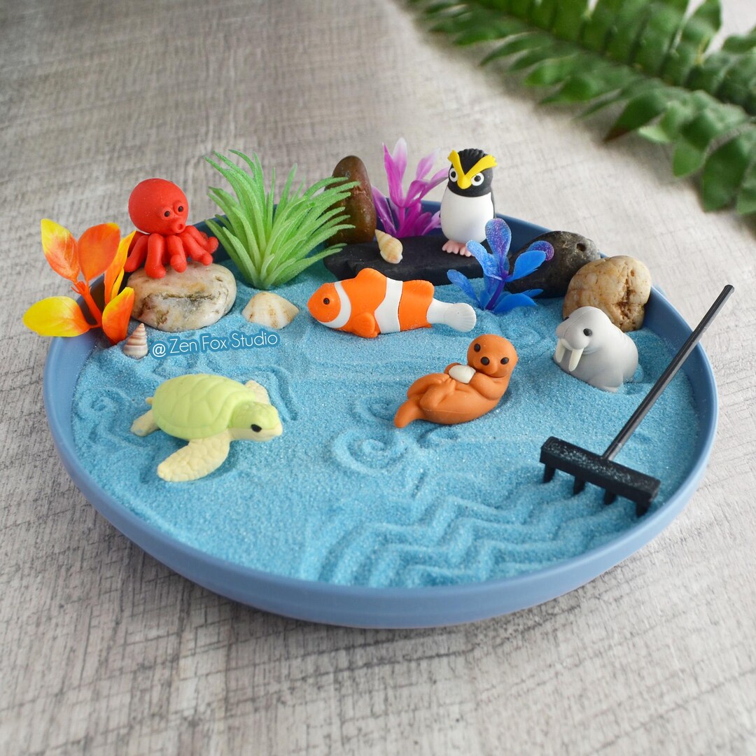 Ocean Mini Zen Garden // Blue Desk Accessory DIY Mindfulness