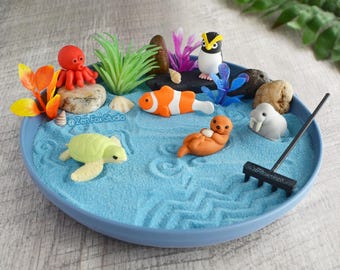 Ocean Mini Zen Garden // Blue Desk Accessory DIY Mindfulness