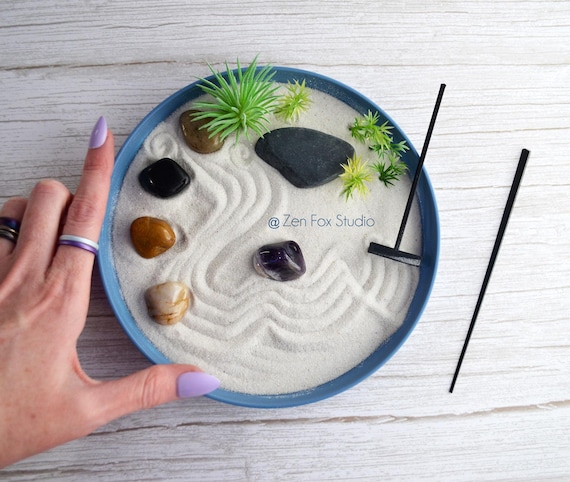 Panda Bear Mini Zen Garden // Lucky Bamboo Desk Accessory Amethyst