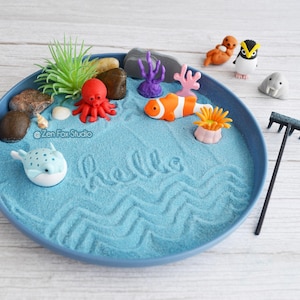 Ocean Mini Zen Garden // Blue Desk Accessory DIY Mindfulness Creative Kit Graduation Day Gifts for Him Her Clownfish Home Office Decor image 3