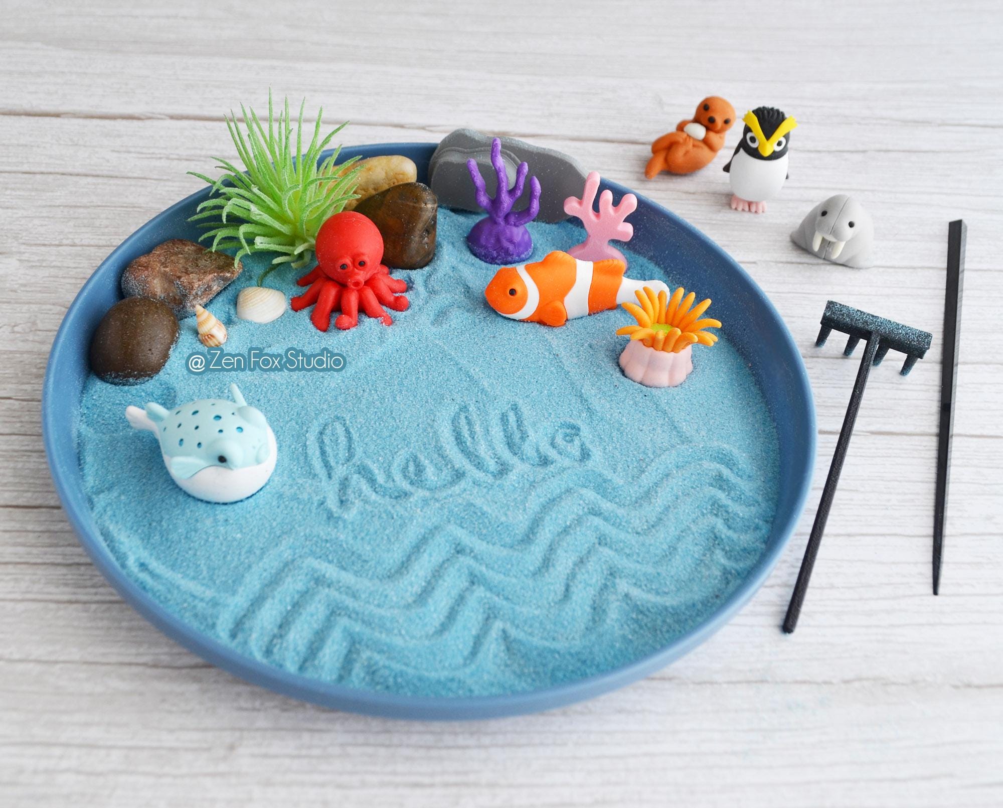 Ocean Mini Zen Garden // Blue Desk Accessory DIY Mindfulness
